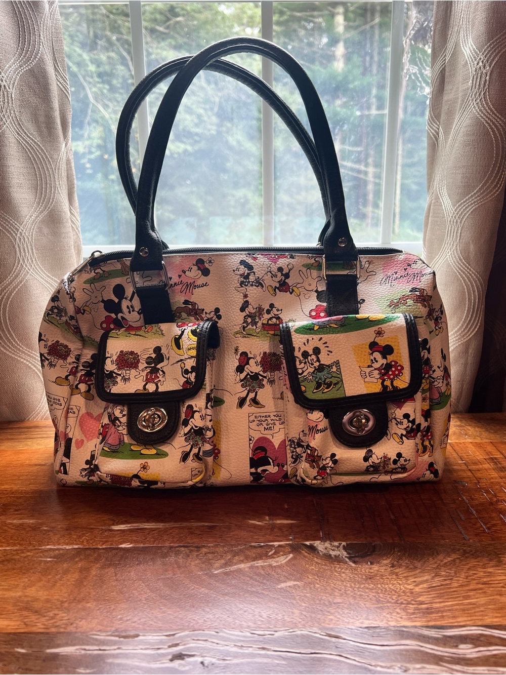 Disney Cream Comic-Print Purse/Handbag with Black Trim